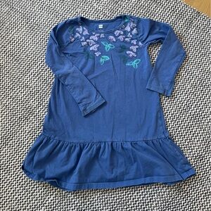 Blue Tea Long Sleeve Dress with Floral Detail